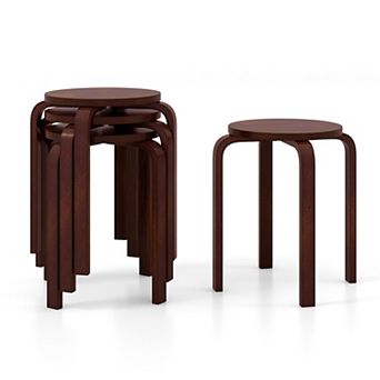 Set of 4 18 Inch Stackable Bentwood Dining Chairs with Round Top-Deep Brown