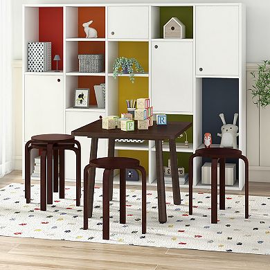 Set of 4 18 Inch Stackable Bentwood Dining Chairs with Round Top-Deep Brown