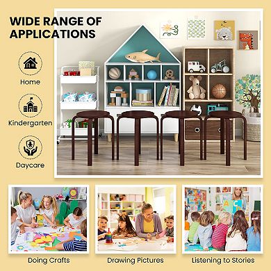 Set of 4 18 Inch Stackable Bentwood Dining Chairs with Round Top-Deep Brown