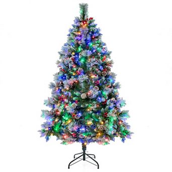 Gymax 6 FT Pre-Lit Artificial Christmas Tree Hinged Xmas Tree w/ 350 LED Lights & 11 Lighting Modes