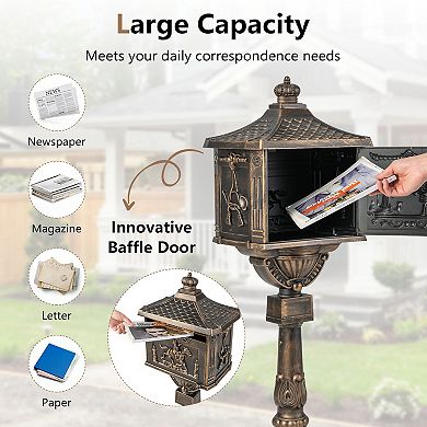 Retro Cast Aluminum Mailbox Security Postal Letter Box with Baffle Door