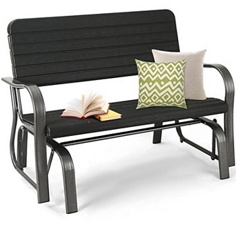 2-Seat Porch Glider with HDPE Back Seat and Steel Frame-Black