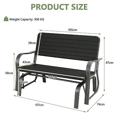 2-Seat Porch Glider with HDPE Back Seat and Steel Frame-Black