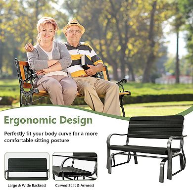 2-Seat Porch Glider with HDPE Back Seat and Steel Frame-Black
