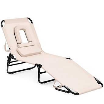 Outdoor Folding Chaise Lounger with Hand Rope and Detachable Pillow