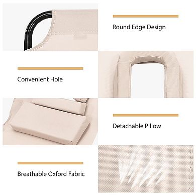 Outdoor Folding Chaise Lounger with Hand Rope and Detachable Pillow