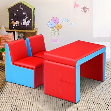 Convertible Kids Sofa Chair and Table Set for Playroom