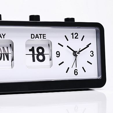 Silent Non Tick Clock with Calendar and Week Home Decor Desk Clocks for Office 7.8"x1.9"x3.7"