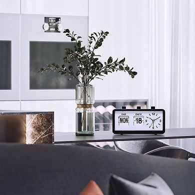 Silent Non Tick Clock with Calendar and Week Home Decor Desk Clocks for Office 7.8"x1.9"x3.7"