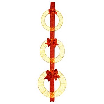 Gymax Set of 3 Christmas Lighted Wreaths Pre-Lit Metal Wreaths on Red Ribbon