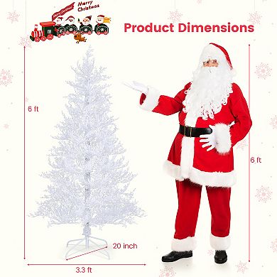 Gymax 6 FT Pre-Lit Artificial Christmas Tree White Hinged Xmas Tree w/ 383 Snow-Flocked Tips