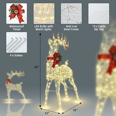 Gymax 53'' Pre-Lit LED Light up Reindeer Christmas Lighted Reindeer Holiday Decor