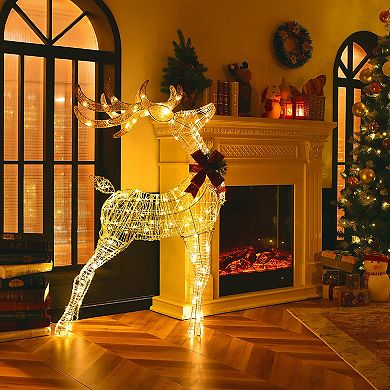 Gymax 53'' Pre-Lit LED Light up Reindeer Christmas Lighted Reindeer Holiday Decor