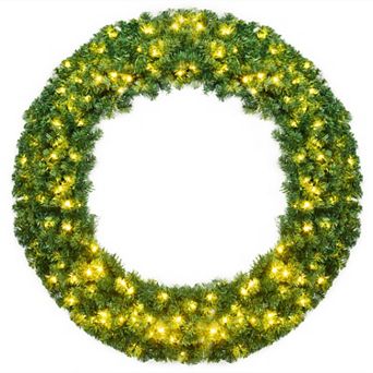 Gymax 48'' Pre-Lit Artificial Christmas Wreath Holiday Decoration w/ LED Lights