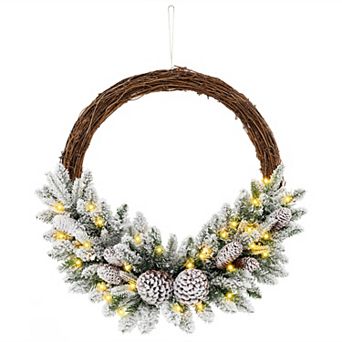 Gymax 24'' Christmas Wreath w/65 Branch Tips 8 Natural Pine Cones 6 Lighting Modes