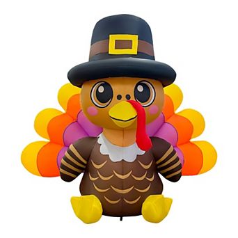 GOOSH 6FT Turkey Inflatable with Pilgrim Hat and LED Lights for Thanksgiving Outdoor Décor