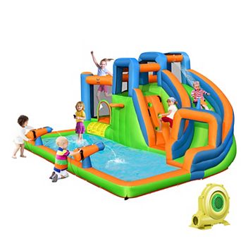 7-in-1 Inflatable Giant Water Park Bouncer With Dual Climbing Walls And 735w Blower