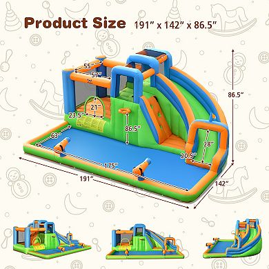 7 In 1 Inflatable Water Park Bounce House With Slide And 735W Blower