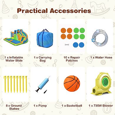 7 In 1 Inflatable Water Park Bounce House With Slide And 735W Blower