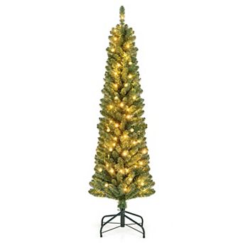 Gymax 5 FT Pencil Christmas Tree w/295 Memory Wire Branch Tips 110 LED Lights for Home