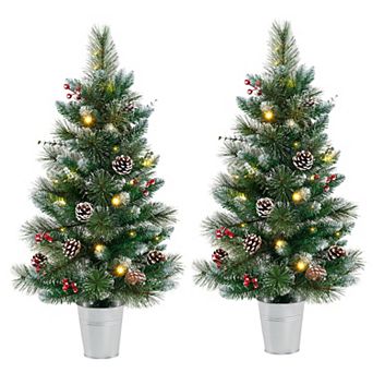 Gymax 2 pc 3 FT Artificial Xmas Tree w/ 81 Branch Tips Eucalyptus Leaves Pine Needles