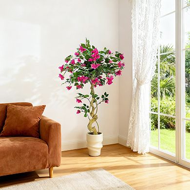 4ft Artificial Bougainvillea Tree, Large Realistic Faux Tree in Pot, with Flowers and Leaves, Decor