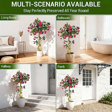 4ft Artificial Bougainvillea Tree, Large Realistic Faux Tree in Pot, with Flowers and Leaves, Decor