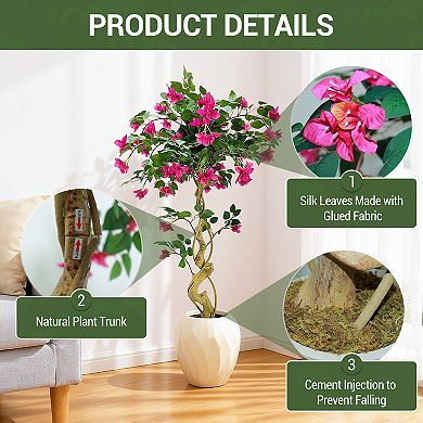4ft Artificial Bougainvillea Tree, Large Realistic Faux Tree in Pot, with Flowers and Leaves, Decor