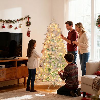 Gymax 6 FT Pre-lit Artificial Christmas Tree w/599 Snow Flocked Branch Tips