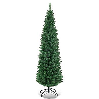 Gymax 5' PVC Artificial Christmas Tree Holiday Decor Slim Pencil Tree Metal Stand