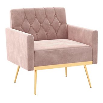 Modern Velvet Accent Chair with Button Tufted Back Metal Legs and Adjustable Foot Pads
