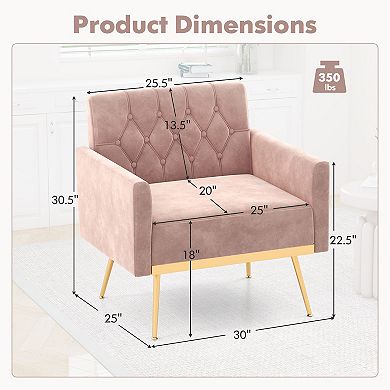Modern Velvet Accent Chair with Button Tufted Back Metal Legs and Adjustable Foot Pads