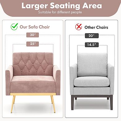 Modern Velvet Accent Chair with Button Tufted Back Metal Legs and Adjustable Foot Pads