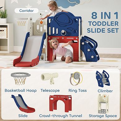 Qaba 8 in 1 Toddler Slide Set for Kids Ages 1-6 Indoor Outdoor Playground