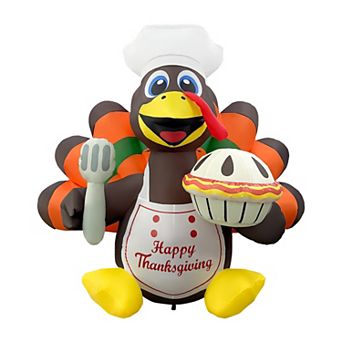 GOOSH 6FT Turkey Chef Inflatable with LED Lights and Pumpkin Pie, Thanksgiving Outdoor Décor