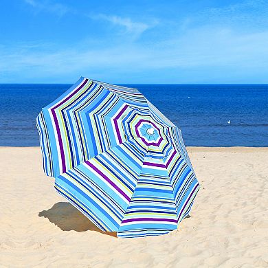 7.2 Feet Portable Outdoor Beach Umbrella with Sand Anchor and Tilt Mechanism