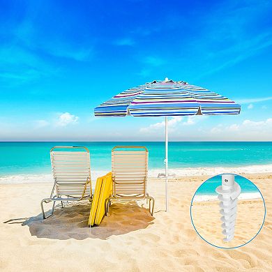7.2 Feet Portable Outdoor Beach Umbrella with Sand Anchor and Tilt Mechanism
