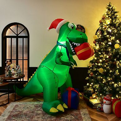 Gymax 6 ft Inflatable Christmas Dinosaur Blow Up Xmas Decor w/ Built-in LED Lights