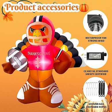 GOOSH 6FT Turkey Football Inflatable with LED Lights, Thanksgiving Outdoor Décor