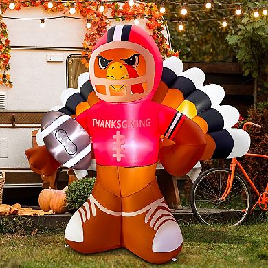 GOOSH 6FT Turkey Football Inflatable with LED Lights, Thanksgiving Outdoor Décor