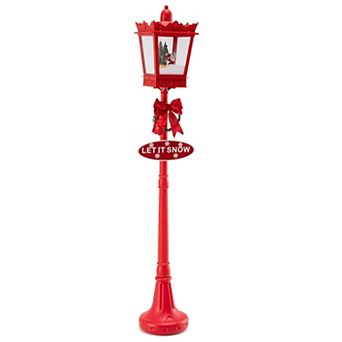 Gymax 8 ft Musical Christmas Streetlight w/ Warm White LED Lights Snowy Effects Red