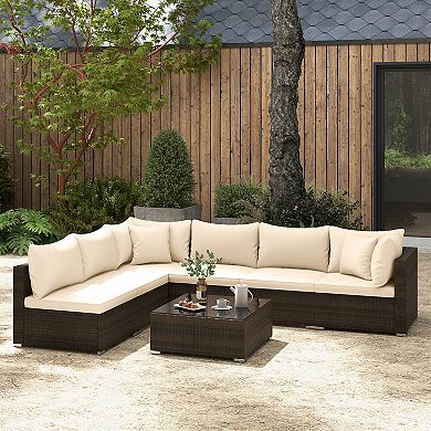 7 Piece Patio Rattan Sectional Sofa Set with Cushions