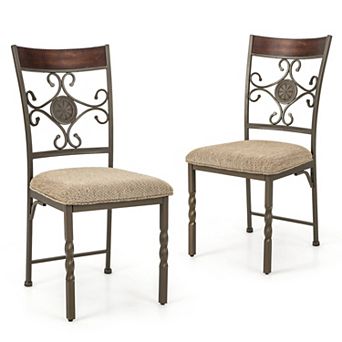 Set of 2 Brown Armless Dining Chairs with Cushions