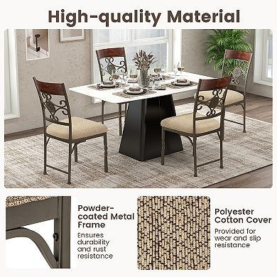 Set of 2 Brown Armless Dining Chairs with Cushions