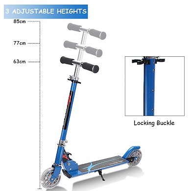 Folding Aluminum Kids Kick Scooter with LED Lights - Blue