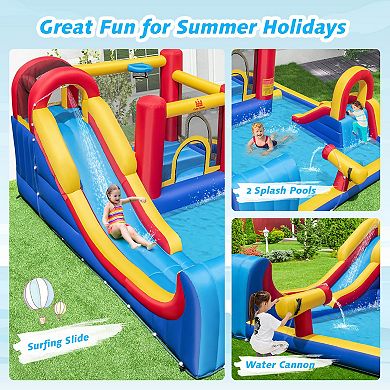 7 in 1 Outdoor Inflatable Bounce House with Water Slides and Splash Pools with 735W Blower