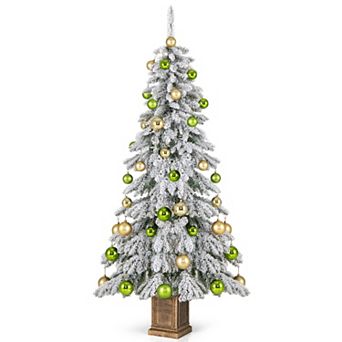 Gymax 6 ft Artificial Xmas Tree Hinged Christmas Tree w/ 589 Flocked Branch Tips
