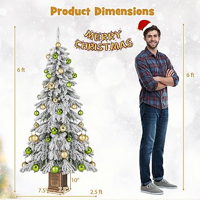 Gymax 6 ft Artificial Xmas Tree Hinged Christmas Tree w/ 589 Flocked Branch Tips