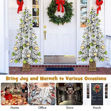 Gymax 6 ft Artificial Xmas Tree Hinged Christmas Tree w/ 589 Flocked Branch Tips