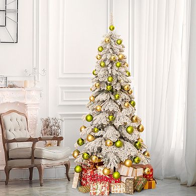 Gymax 6 ft Artificial Xmas Tree Hinged Christmas Tree w/ 589 Flocked Branch Tips